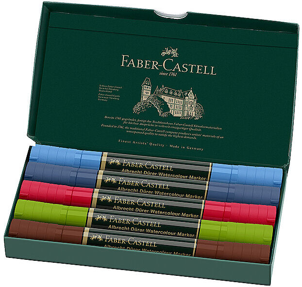 FABER-CASTELL Watercolour Marker Albrecht Dürer 5er Etui Urban Sketching dunkelgrün B