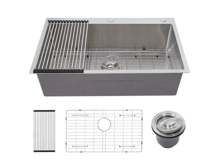 Garvee Küchenarbeitspüle – 16G T304 Edelstahl-Einbauspüle, tiefes Becken, abgerundete Ecken, inklusive Zubehör, ideal für Küche, Waschküche, Wohnmobil