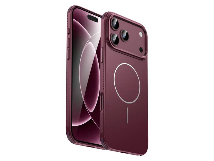 IM-CHEN Coque de protection iPhone 18 Pro Max, Compatible 17 Pro Max Edge Dissipation thermique, Anneau magnétique MagSafe, Version fine, Bordeaux, 1 pièce