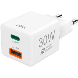 Mini Charger weiß 30 W, PD, 1x USB-C + 1x USB-A, Schnellladegerät