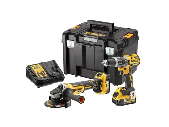 DeWalt DCK2080P2T-QW Kit 2 outils XR 18V 5Ah-Li-Ion Brushless - Perceuse visseuse percussion compact DCD796 - Meuleuse 125mm DCG405