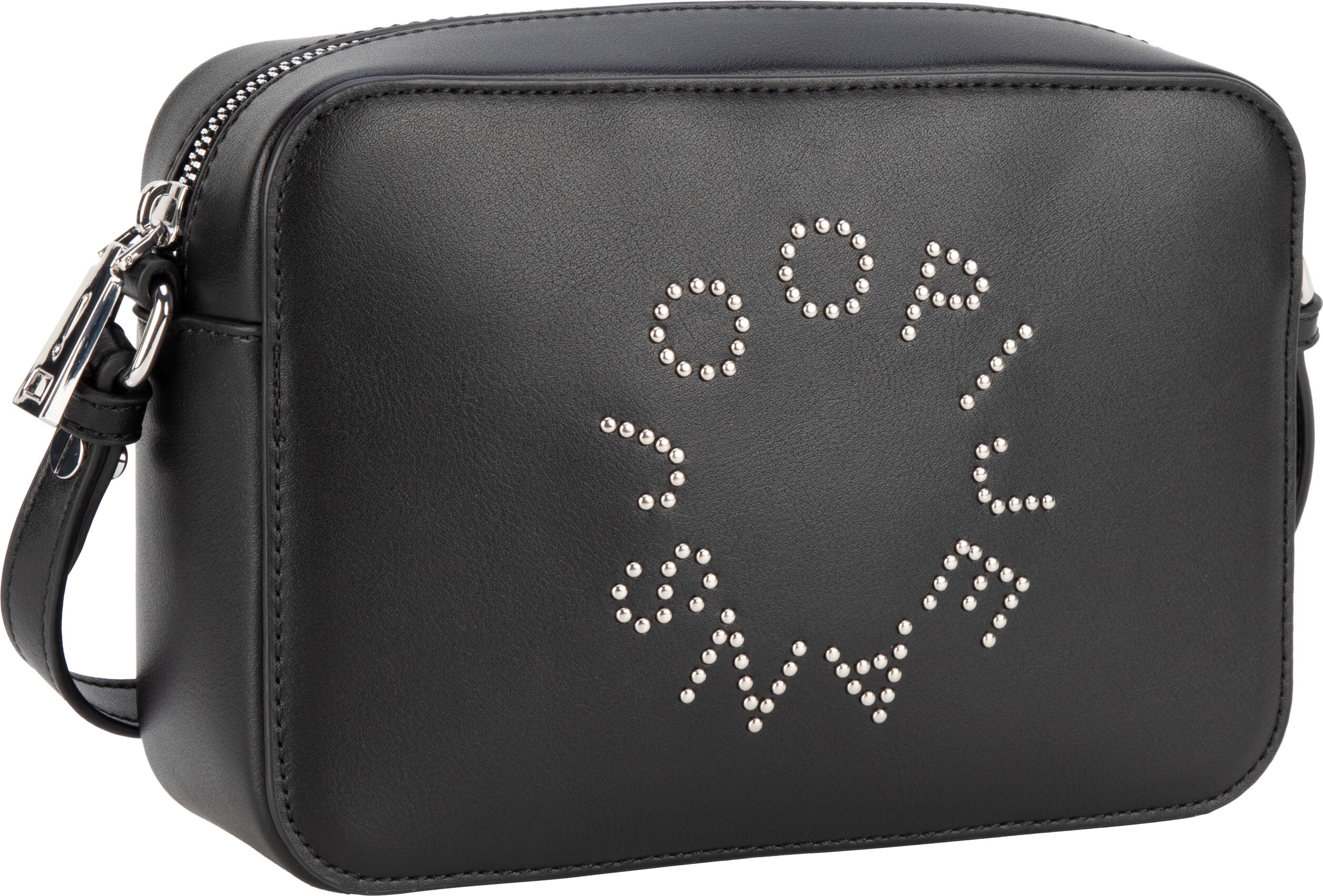 Schultertasche JOOP JEANS "giro borchia cloe shoulderbag shz", Damen, Gr. B/H/T: 21,5cm x 15cm x 6cm, schwarz, Lederimitat, Taschen Schultertasche, Damen Umhängetasche, Logoschriftzug mit Nieten besetzt schwarz B/H/T: 21,5cm x 15cm x 6cm