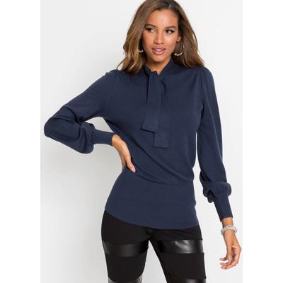 Strickpullover BONPRIX, Damen, Gr. 36/38 (S), blau (dunkelblau), Obermaterial: 50% Viskose, 26% Polyamid, 24% Polyester, bequem, Pullover Strickpullover, mit Schalkragen, bequeme Passform, eleganter Stil