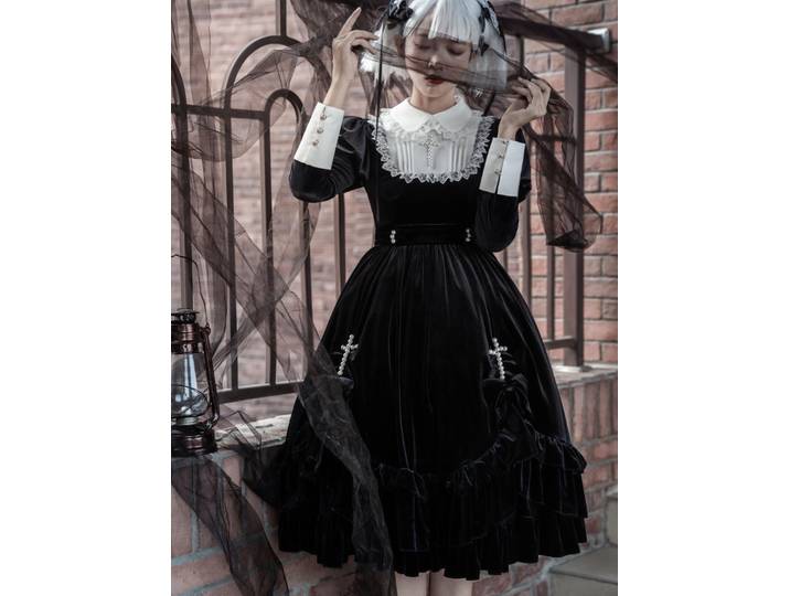 Robe Lolita Gothique Originale, Croix, Style Punk Foncé, Rétro, Princesse, Halloween, Automne/Hiver