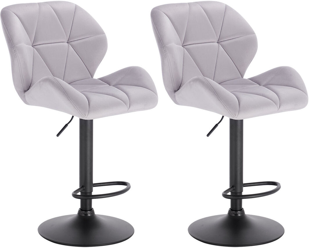 Ebern Designs Dequavious Swivel Yes Upholstered Velvet Yes Bar Stool with Steel Frame Light Grey 2