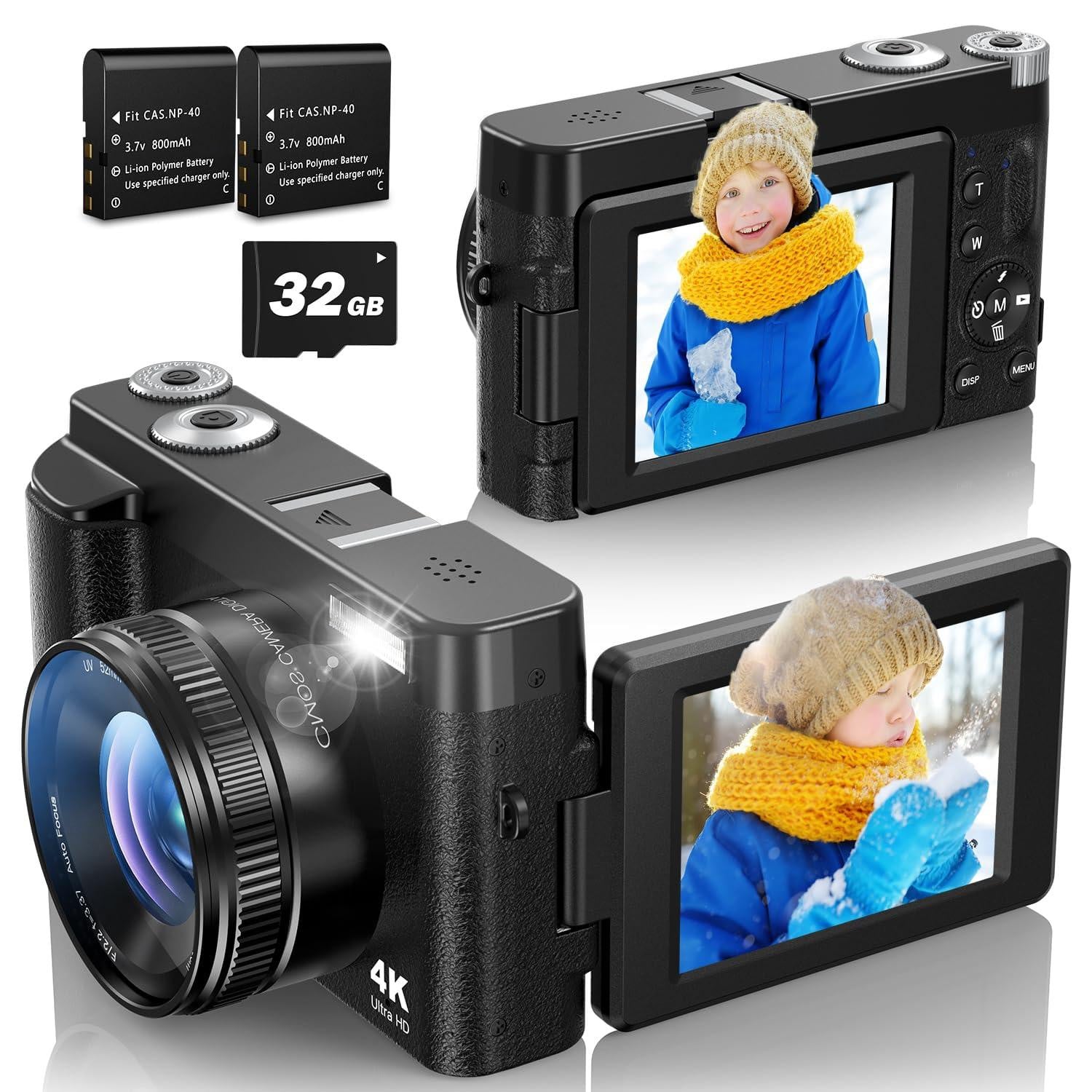 Selius 4K digitale camera met 48MP, 16x zoom en 180° flip screen voor vlogs