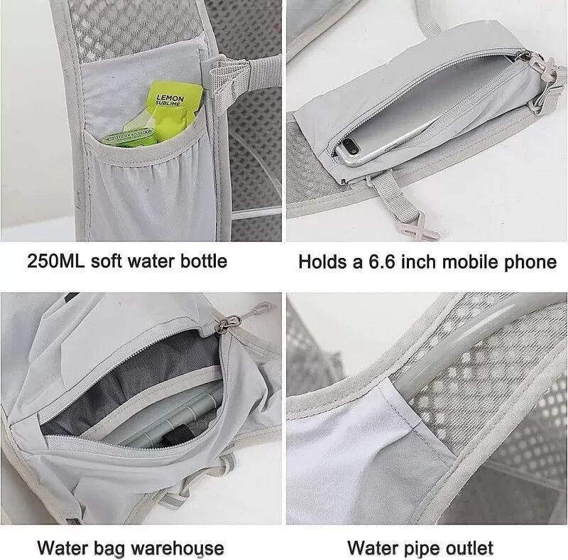 INF Sport-Rucksack kompatibel mit Marathon-Läufern, ultraleicht, mit Trinkblase, vielseitiger Laufweste und Rucksack für Grau