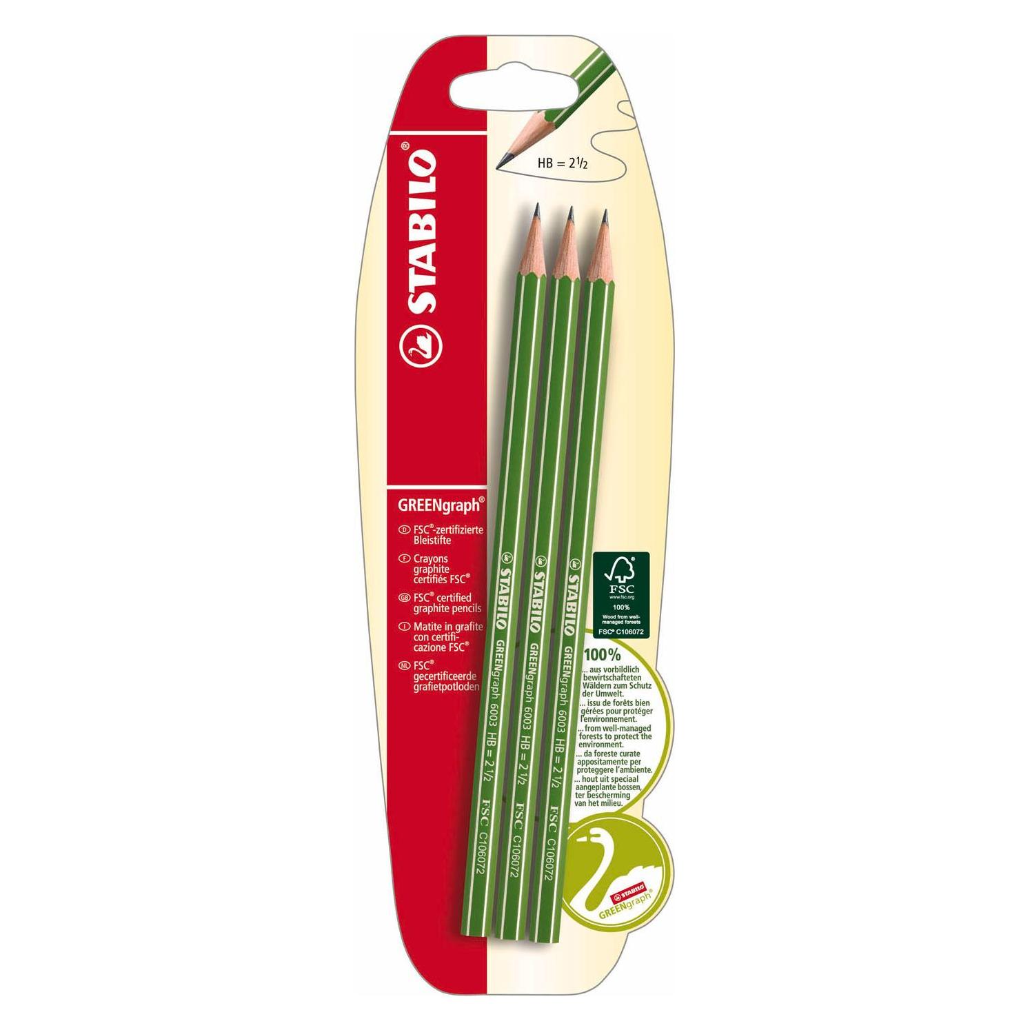 Stabilo Umweltfreundlicher Bleistift - GREENgraph - Härtegrad HB - 3er Pack (HB, 3x) (B-36605-10)