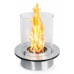 Divina Fire Runder Brenner mit Glas für Bioethanolkamin, Edelstahl-Biokamin, 3 Liter, Durchmesser 35 cm
