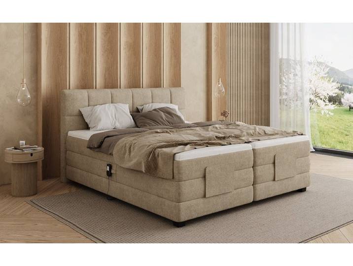 Boxspringbett Monaco - elektrisch verstellbar in Stoff - 180x200 - Rot - H2 (bis 70kg) - Luxusbetten24