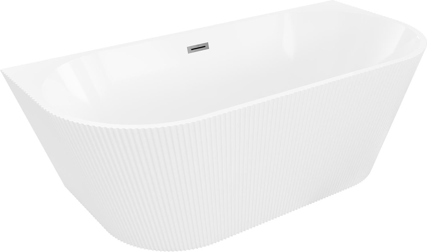 Mexen Oris frei stehende geriffelte Wanne 150 x 75 cm, weiß, Überlauf gun gray gebürstet - 52871507500-66