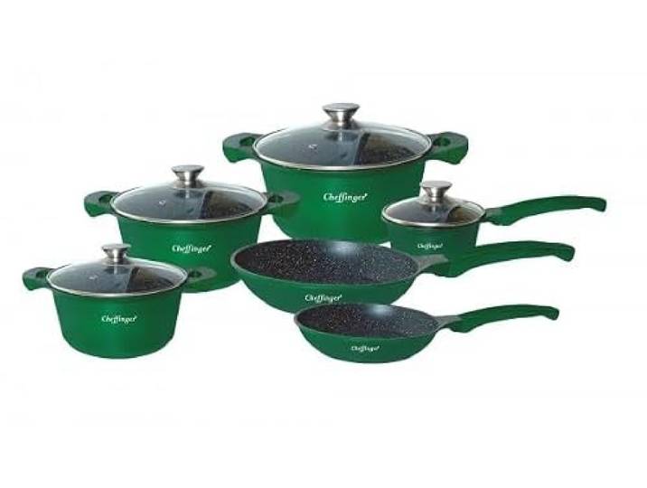 Kochtopf Kasserolle Bratpfannen Set 10-tlg + Deckel DA-1010 (Grün)