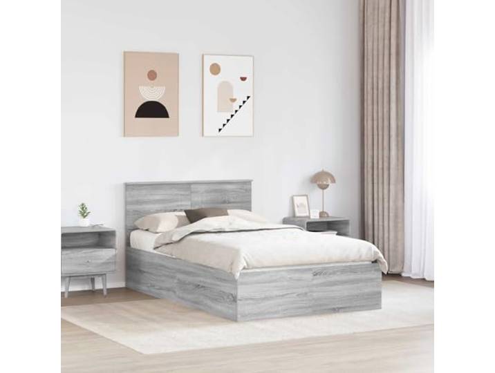 SKTQYQO Bettgestell Grau Sonoma 135 x 190 cm Technisches Holz, Lattenrost, passendes Kopfteil, modernes Design