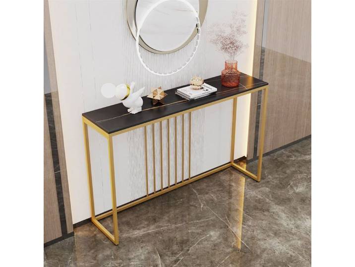 Table Console Effet Marbre - 120x30x79cm - Console Meuble Entrée Cadre en Métal Doré pour Salon Couloir