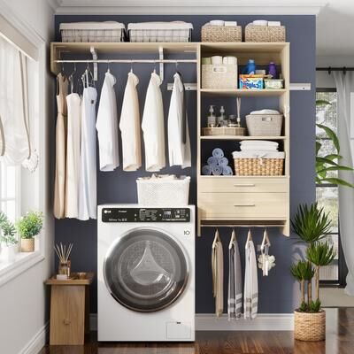 Rackcog Laundry Room Organizer with Drawers, Wall-mounted Closet System with Hanging Rods