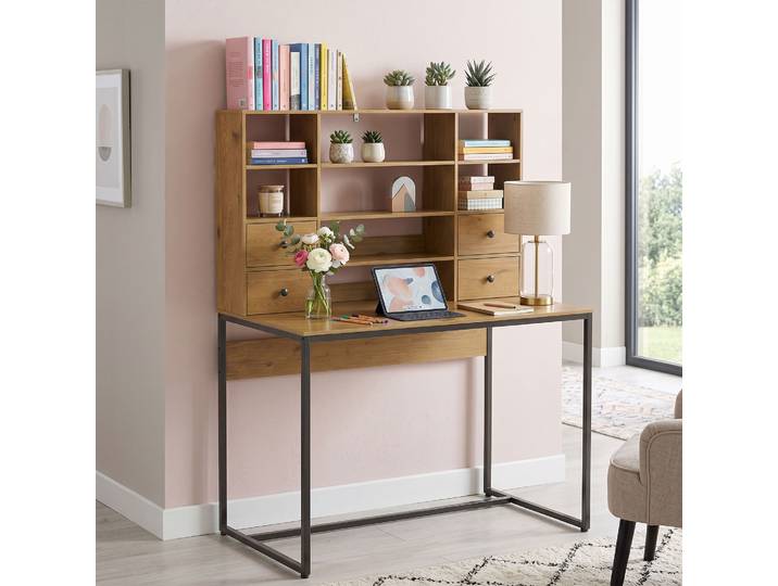 HOMCOM Bureau Bois 105x60cm 4 Tiroirs Rangement Étagères