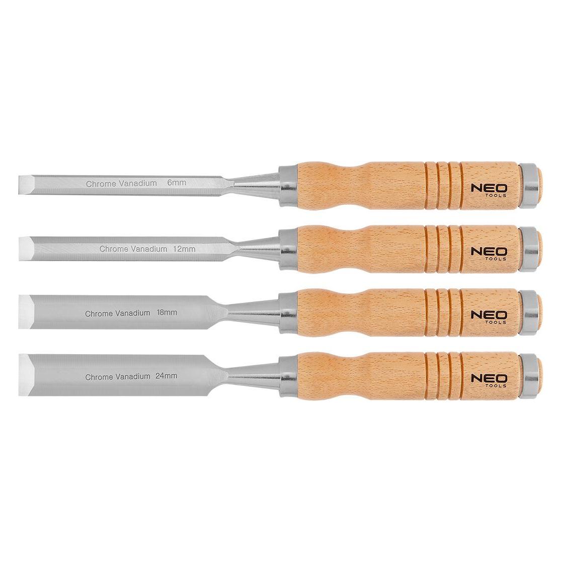 Neo Meissel 6, 12, 18, 24 mm, Satz à 4 Stück. Holzgriff (TOP-37-800)