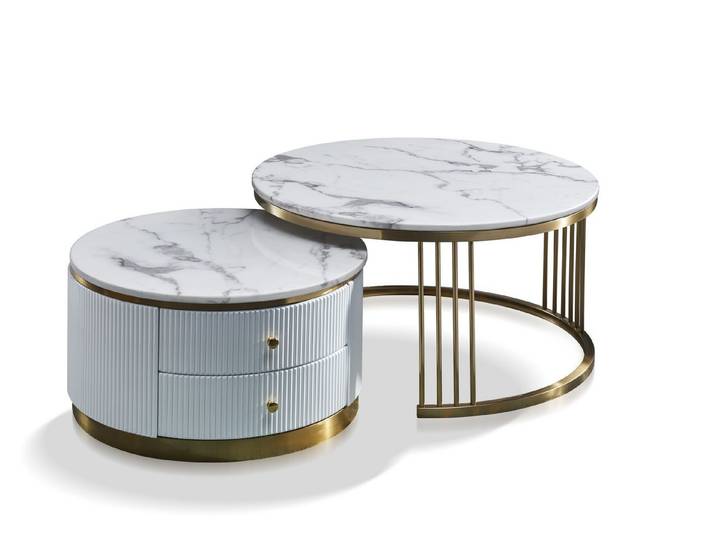 Xlmoebel Couchtisch Luxus Sofa Tisch aus Marmor und Echt Holz im italienischen Design, Made in Europa