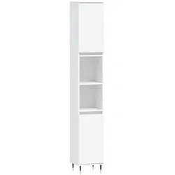 Helloshop26 - Weißer Badezimmerschrank mit großzügigem Stauraum 30 x 30 x 190 cm Industriestil weißes Holzwerkstoff