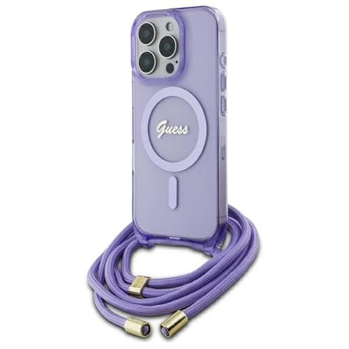 CG MOBILE Guess Hoes voor iPhone 16 Pro Max 6,9 inch paars Crossbody Cord Script
