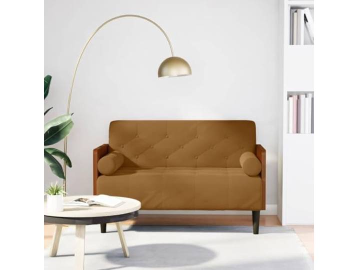 HEFZGDB Zweisitzer Sofa mit Nackenrollen Braun 110 cm Samt Stoffbezug Federkern Polsterung Ergonomische Unterstützung Langlebige Struktur Wohnzimmer Möbel