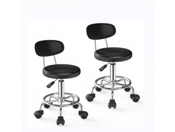 Lot de 2 chaises de bureau-Tabourets roulants modernes en cuir PU-Tabourets de bar à dossier bas réglable-XJING