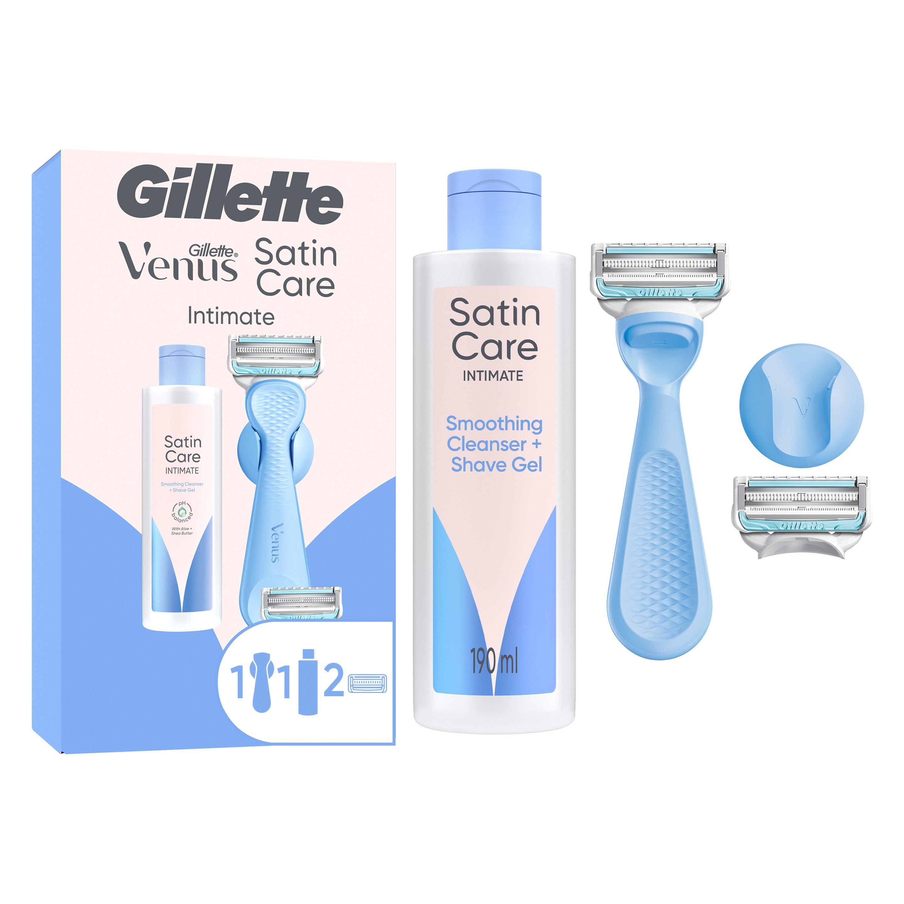 Gillette Venus für den Intimbereich Rasierapparat mit 2 Klingen + Satin Care Intimpflege 2-in1 Reini (8006530418829)