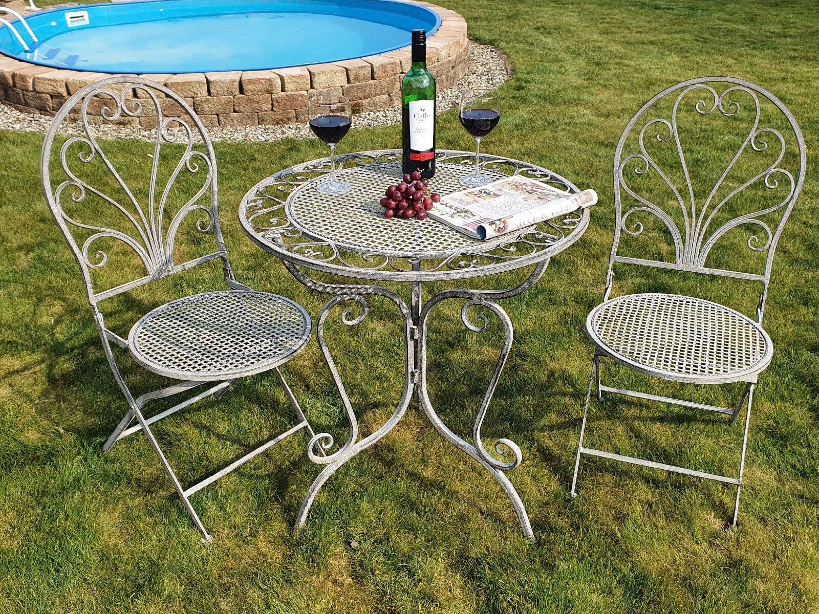 Balkonset AMBIENTE HAUS "Gartenmöbelset", grau, B:70cm H:75cm T:70cm, Eisen, Sitzmöbel-Sets, Balkonset, Sitzgruppe Garten Metall Nostalgisch grau B/H/T: 70cm x 75cm x 70cm