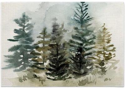 Highland Home Tree Line Fog 4-Pack Poly-Cotton Blend Placemats Manufactured in The USA Machine Washable Dryer Safe