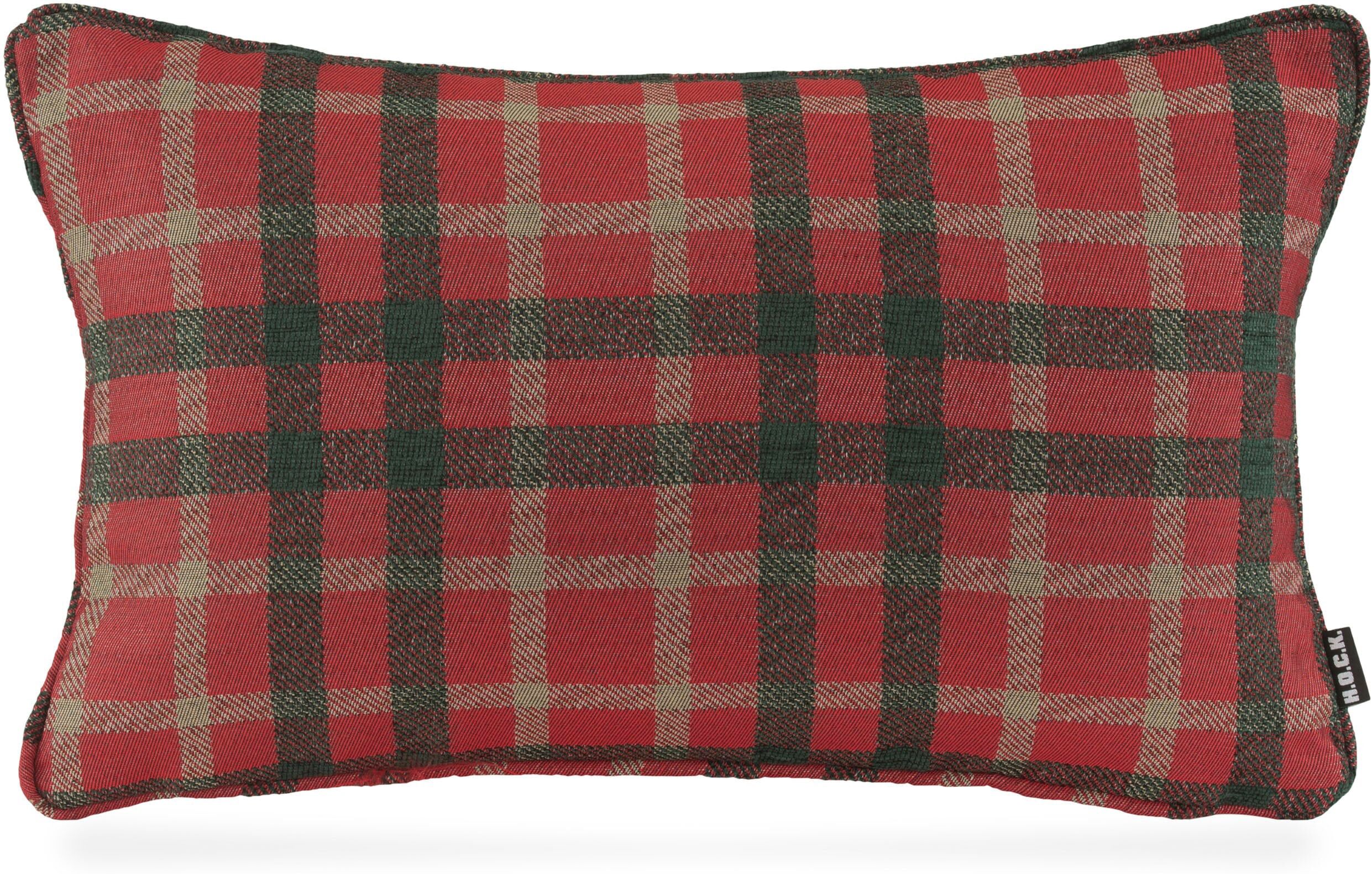 Dekokissen H.O.C.K. "Charles", rot (dunkelgrün, rot, kariert), B:50cm H:10cm L:30cm, Obermaterial: 66% Polyester, 34% Polyacryl. Füllung: 100% Polyester, Dekokissen_Sitzkissen_Kissenhüllen, Dekokissen, Karo, Weihnachten, britisch, inkl. Füllung, Bezug mit