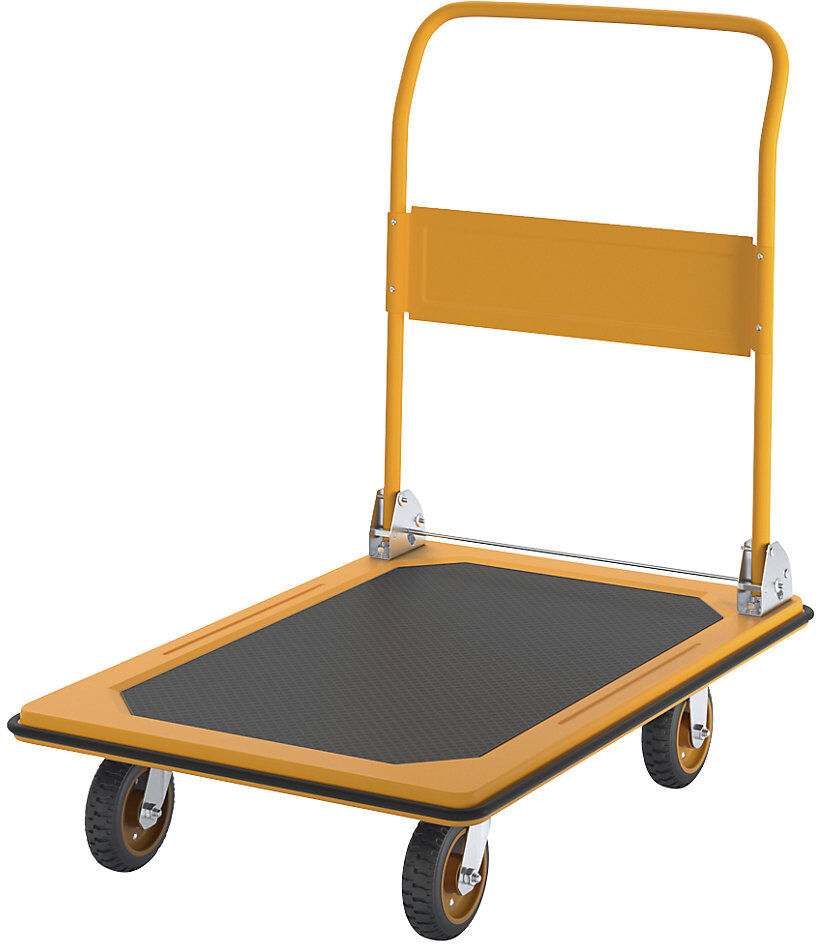 Profi-Plattformwagen, Tragfähigkeit 300 kg, melonengelb, Vollgummiräder eurokraft basic