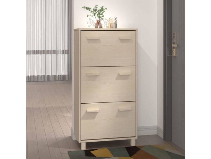 Armoire à chaussures - - HAMAR - Marron miel - Bois massif - 3 tiroirs