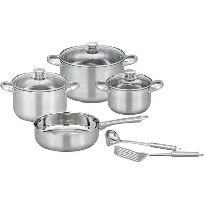 Topf-Set GSW "Toronto", silber (silberfarben), 2,8 l, Töpfe, mehrteiliges Kochtopf-Set aus Edelstahl inkl. praktischer Küchenhelfer