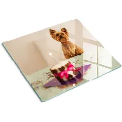 GLASPLATTE 60x52 cm Hund mit Kuchen