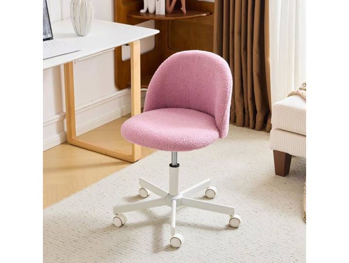 VINGLI Chaise de Bureau sans Accoudoir Chaise de Maquillage Chaise Pivotante à Roulettes Fauteuil Réglable Teddy Violet
