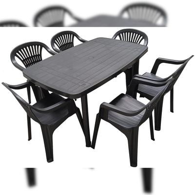 Gartenmöbel Gartentisch Gartenstuhl 7tlg Kunststoff Schwarz Stapelbar Garten Bistro