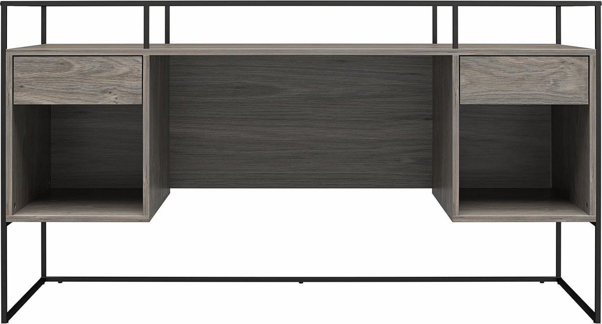 Notio Living Camley Bureau met 2 laden in Glas en Grijs MDF