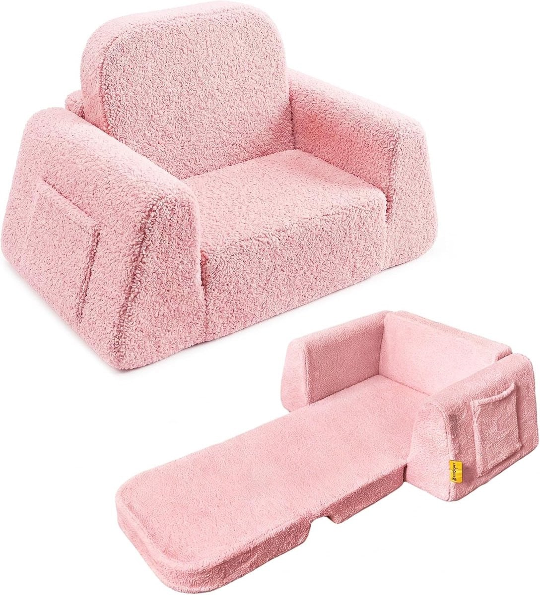 Vouwbare 2-in-1 Kinderbank en Bed, Comfortabele Zithoek voor Kinderen, Roze