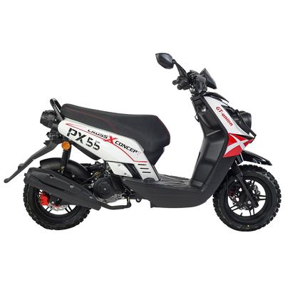 Motorroller GT UNION "PX55 Cross Conzept 25", rot (weiß, rot, schwarz, schwarz), Motorroller, 25 km/h, Luftgekühlter Motor, B:83cm H:112cm L:192cm