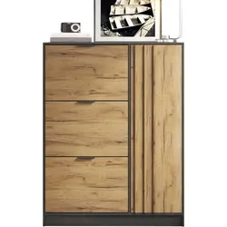 STILVORA Schuhschrank aus MDF, Natur, 100x30x130 cm, 3 Klappfächer, Türfach