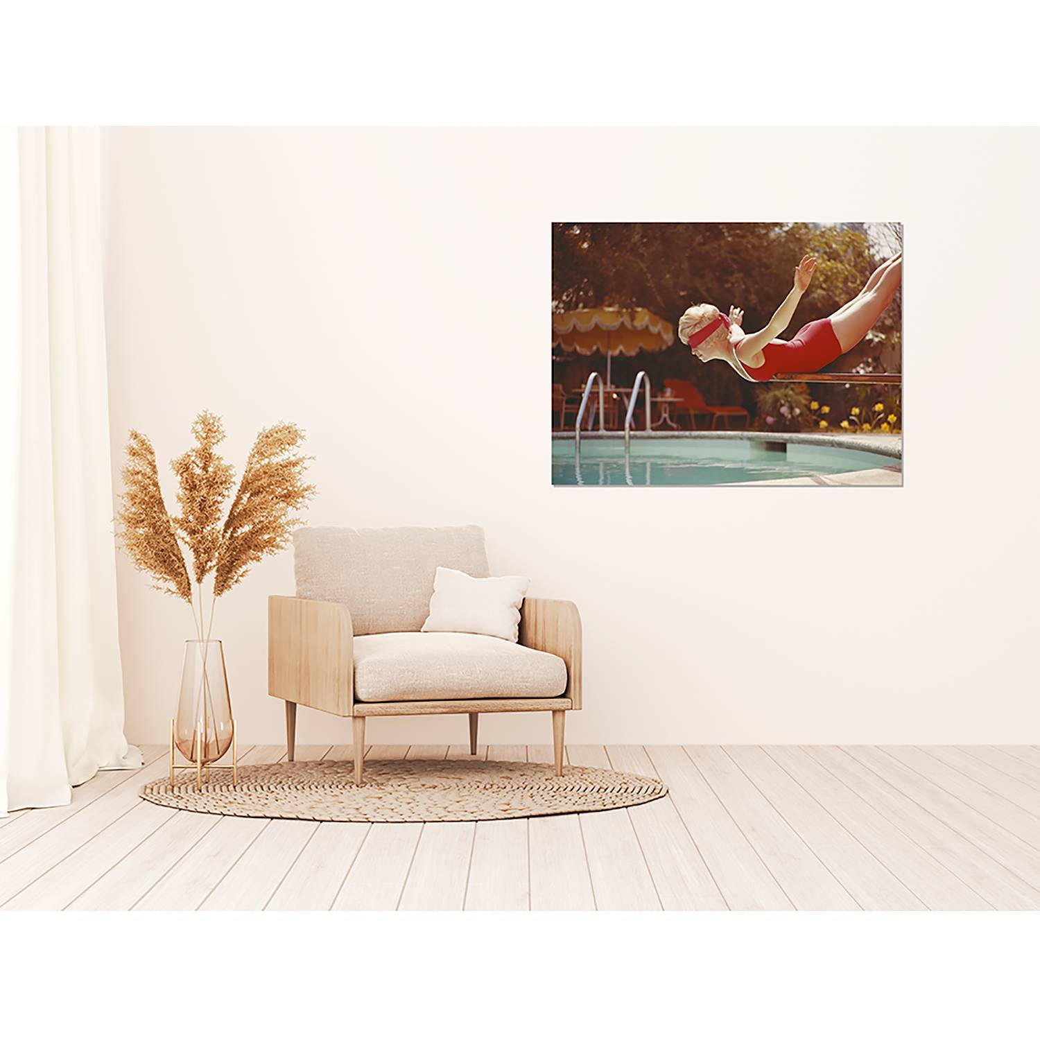 home24 Wanddecoratie Balancing on diving board alu-dibond, Meerdere kleuren, 80 x 60 cm