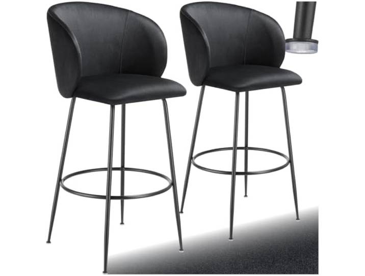 tectake® Samt Hocker hoch, Barhocker mit Lehne, Küchenhocker, Barstuhl, Barmöbel, Barstühle Set oder Bistrostuhl, Tresenhocker, Esszimmerstühle, Sitzhocker für Kücheninsel - schwarz/schwarz, 2er Set