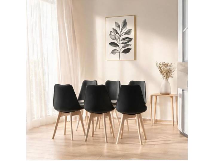 Chaise design rotative en similicuir noir et bois massif pivotement 360° lot de 4