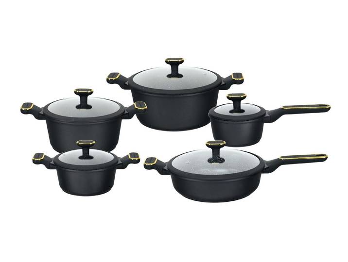 Edenberg Topf-Set 10 tlg Schwarzes Topfset, Matt, Pfanne, Kasserollen, Glasdeckel, Aluminium, Keramik (Entdecken Sie Kochkomfort auf höchstem Niveau – mit diesem stilvollen und vielseitigen Topfset wird jedes Gericht zum Genuss!, 10-tlg., Zeitloses Design des Topfsets. Eine ideale Geschenkidee)