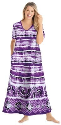 Plus Size Women's V-Neck Short Sleeve Maxi T-Shirt Lounger by Dreams & Co. in Wild Berry Tie Dye Stripe (Size M)