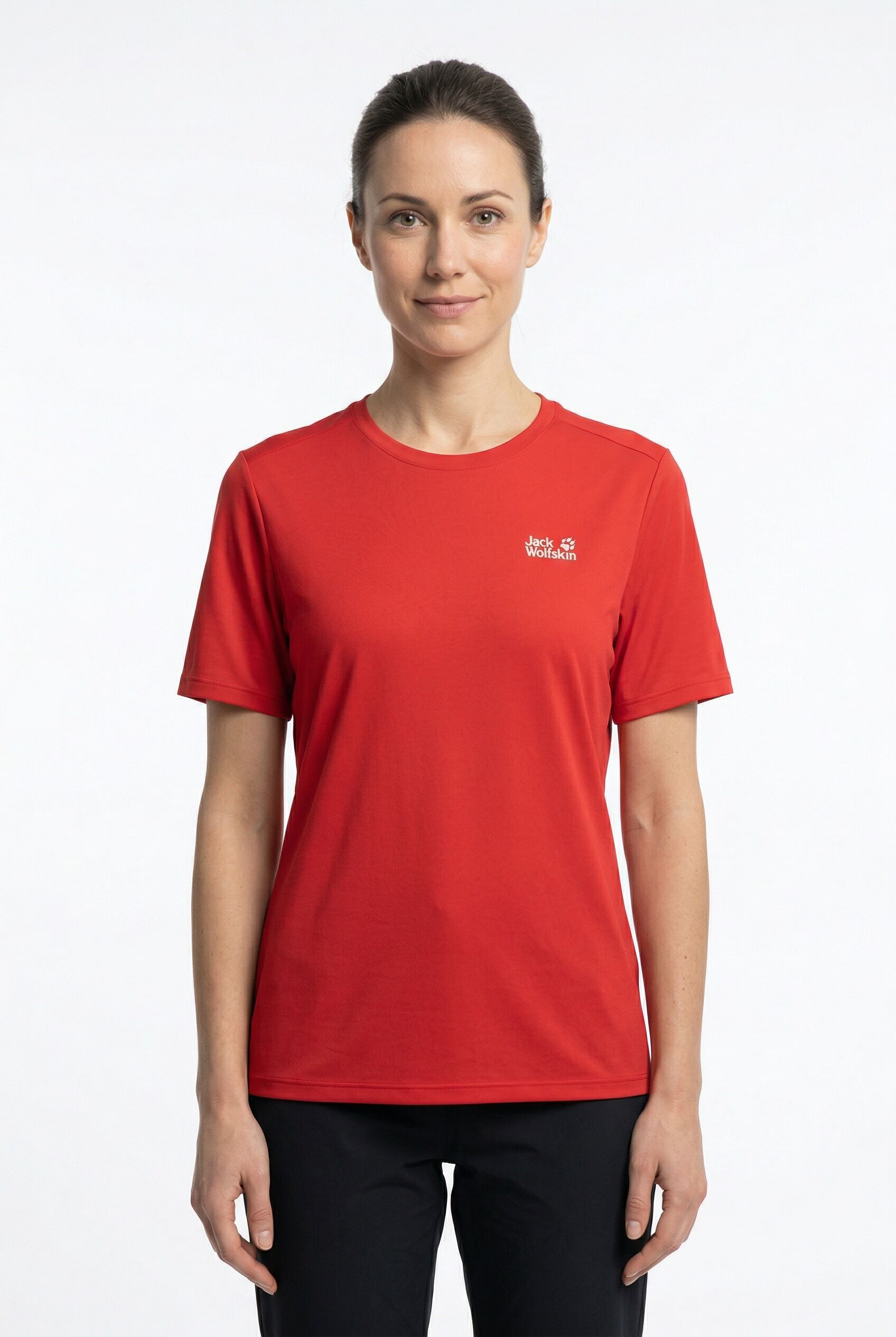 Funktionsshirt JACK WOLFSKIN "VONNAN S/S T W", Damen, Gr. XL (46), rot (siren rot), Obermaterial: 100% Polyester, Shirts Funktionsshirt, leichtes und atmungsaktives TEXADRI-Material, moderne Passform siren rot XL (46)
