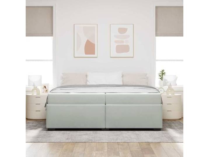 KTHLBRH Bett aus Samt, Hellgrau, 200 x 200 cm Rechteckige Form, schwarz-weißes Design, weicher Stoff, elegante Basis