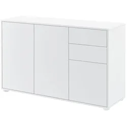 Helloshop26 - Buffet-Kommode praktisches Aufbewahrungsmöbel mit 2 Schubladen und 3 Türen 117 cm Hochglanzweiß 03_0005046