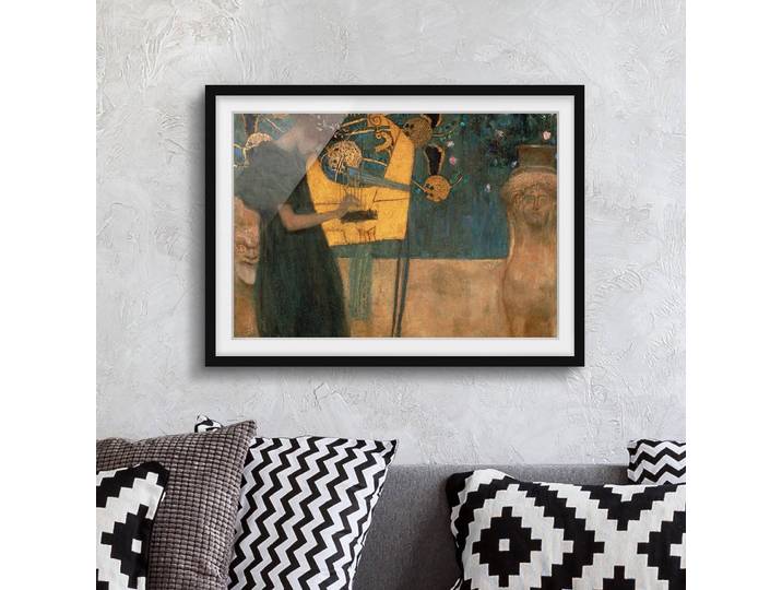 Tableau déco Klimt La musique II Papier Cadre : placage en bois véritable Pin Vert 100 x 70cm