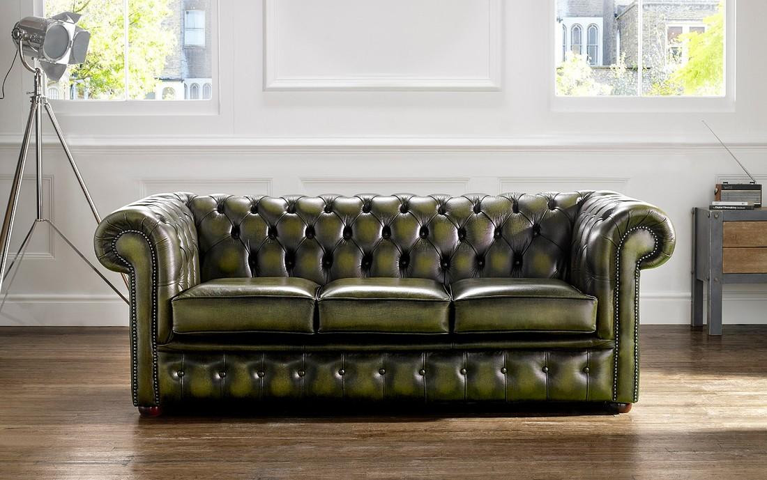 Moderne 3-zits leren sofa in het groen